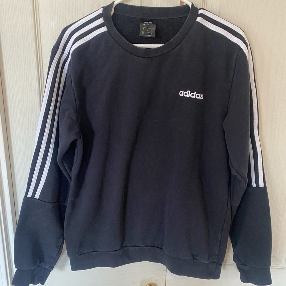 Adidas Woman’s Black Crewneck Sweater with White Stripes